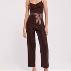 Abercrombie chocolate brown velvet jumpsuit with satin tie, NWT